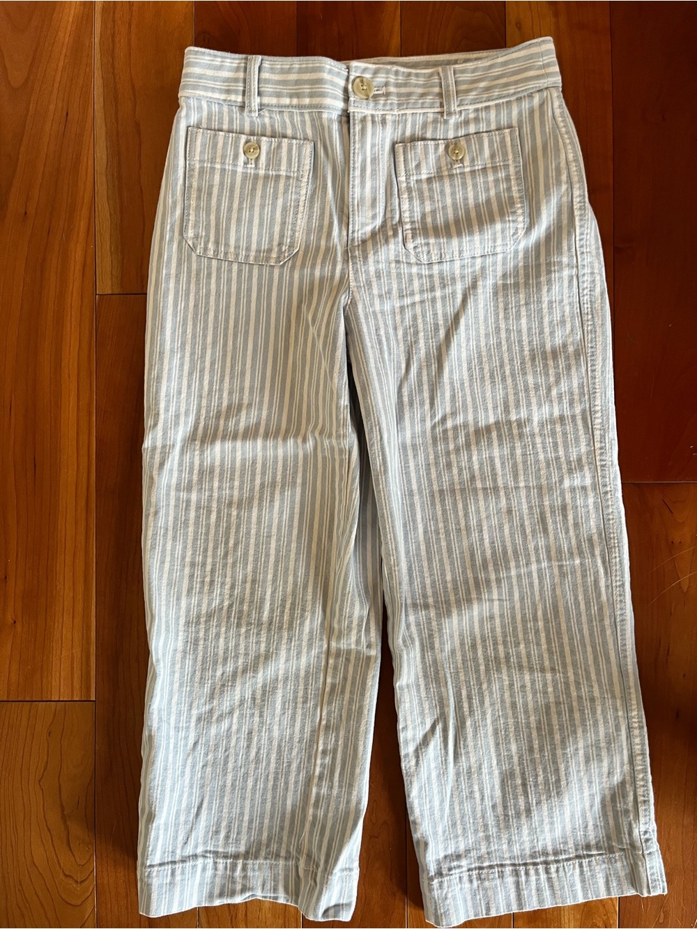 LOFT Blue & White Striped Wide-Leg Crop Pants